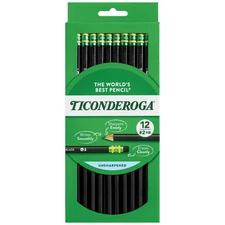 Ticonderoga Black No 2 Pencils Pack of 12 Premium Smooth Graphite Eraser