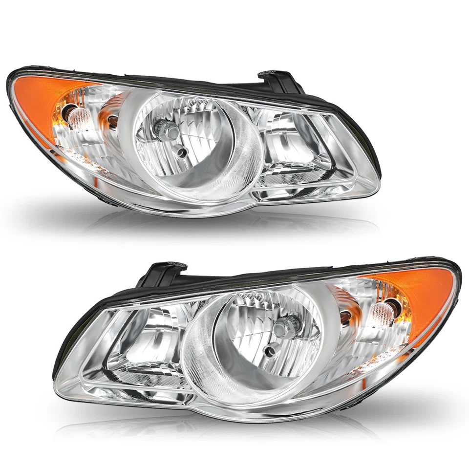 For 2007-2010 Hyundai Elantra Halogen Chrome Amber Headlights Set Assembly Pairs - Image 2 of 4