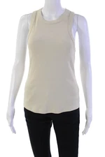 Veronica Beard Women's Round Neck Ribbed Sleeveless Tank Top Beige Size S