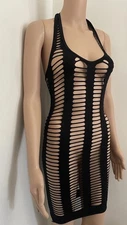 VTG Mesh Emo Halter Festival Rave Bodycon Punk Goth Cut Out Y2K Net Club Dress
