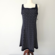 Cottagecore Navy Polka Dot Dress Size M by Chaps Preppy Nautical Luxury Workwear