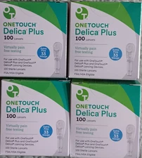 One Touch Delica Plus, Lancets, Lot Of 4 Boxes Extra Fine 33 Gauge  NIB  Sealed