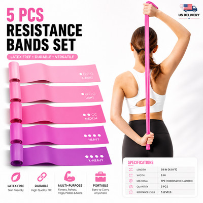 Resistance Bands Set for Workout Yoga Pilates Stretch Exercise Gym Home Fitness
