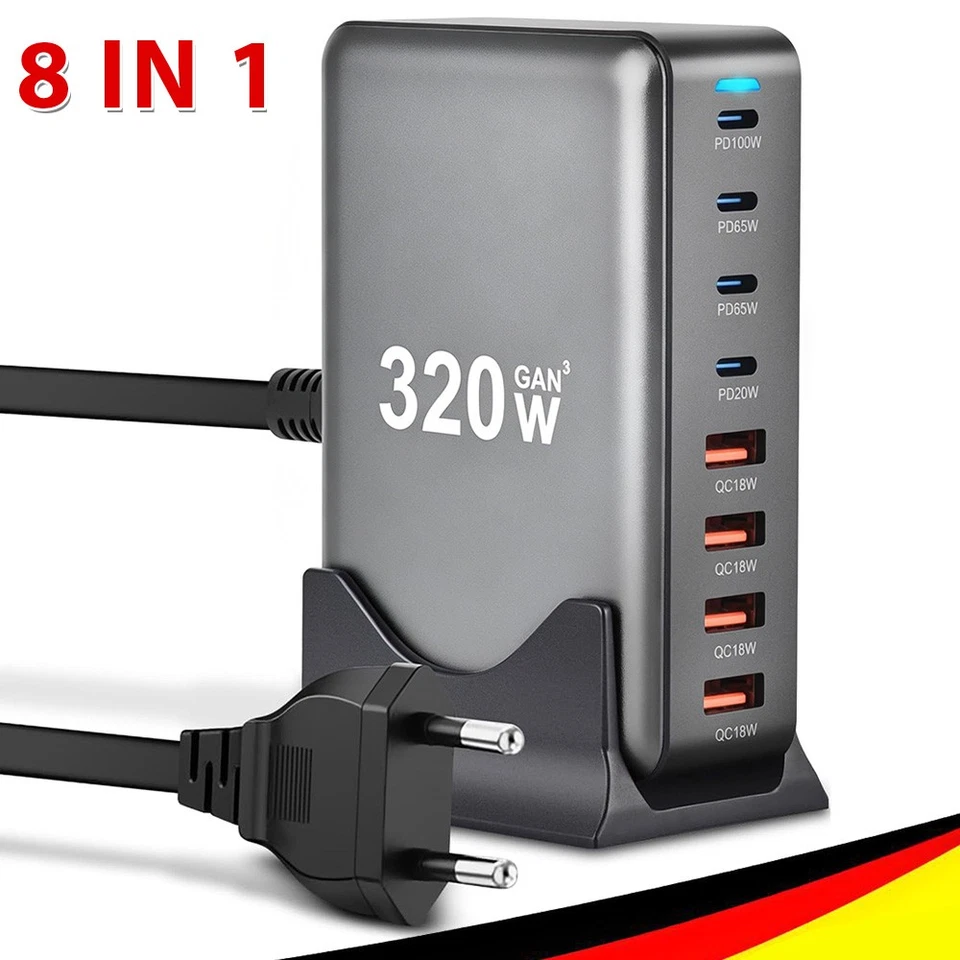 8-Port USB-C Ladegerät Mehrfach 320W GaN Schnellladegerät mit 4 USB-C 4 USB-A - Bild 2 von 4