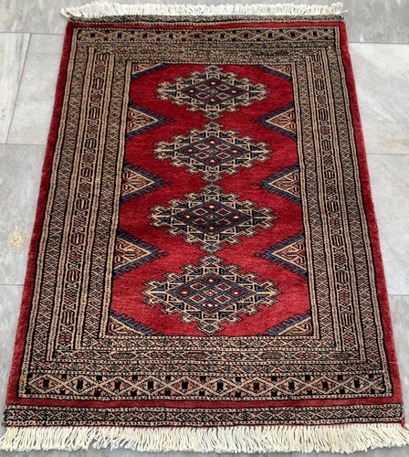 Vintage Afghan Rug Hand Knotted Jaldar Bokhara Wool Area Rug 2x3 ft Free Ship