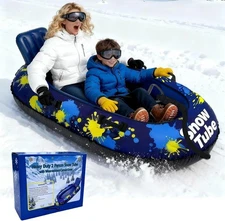 2-Person Inflatable Snow Tube with Dual Backrests & Tow Rope, Heavy Duty Canvas-