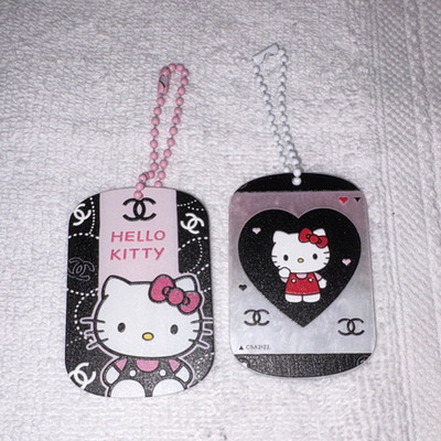 Hello Kitty 2pc Plastic Dog Tag Style Travel zipper key Tags w/ ball chain