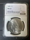 NGC MS63 1885 Morgan Silver Dollar $1 Coin