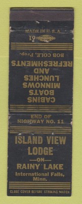 Matchbook Cover - Island View Lodge International Falls MN WORN