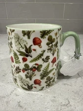 MUSHROOMS & FAWNA 16oz Mug By 10 Strawberry Street Bella MUSHROOM Green Handle