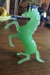 Vintage Green Lucite  Faux Jade Horse Figurine Made in Hong Kong  6"