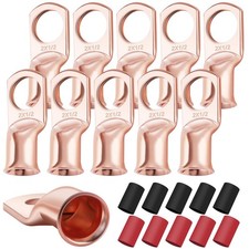 XHF 10PCS 2 AWG1/2 Heavy Duty Battery Lugs with 31 Heat Shrink Tubing, Ring T...
