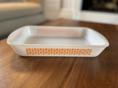Vintage Glasbake J-263 Serving Dish White Orange Retro Pyrex Like  
