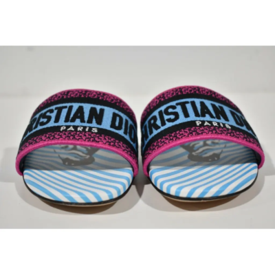 Christian Dior Dway D Jungle Blue Black Embroidered Logo Slide