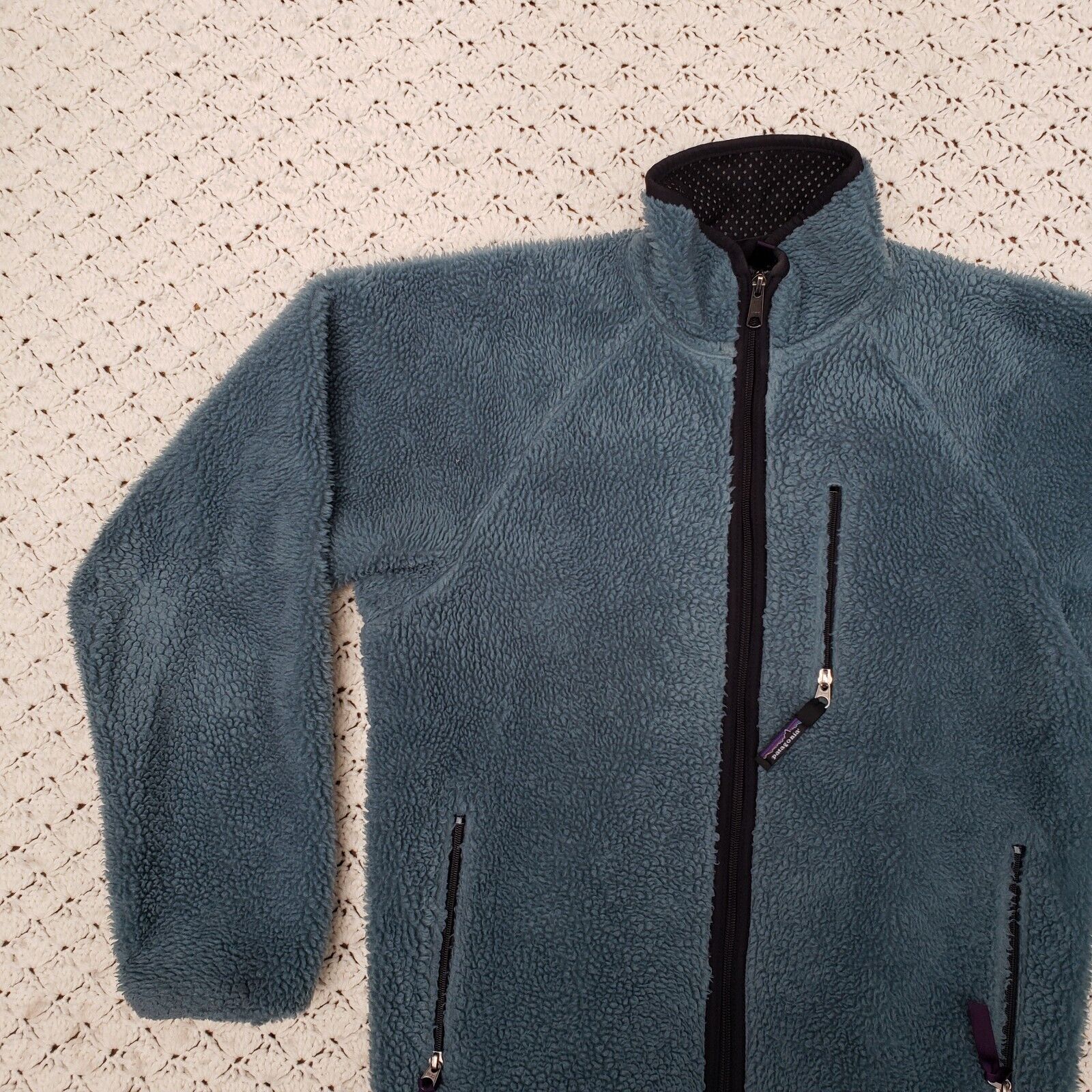 Vtg Patagonia Retro X Deep Pile Fleece Full Zip Blue Made in USA Jacket -  Medium