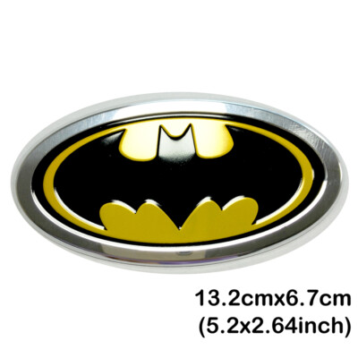 3D Yellow Black Bat Emblem – Front Rear Oval Car Badge Decals (Chrome Finish)