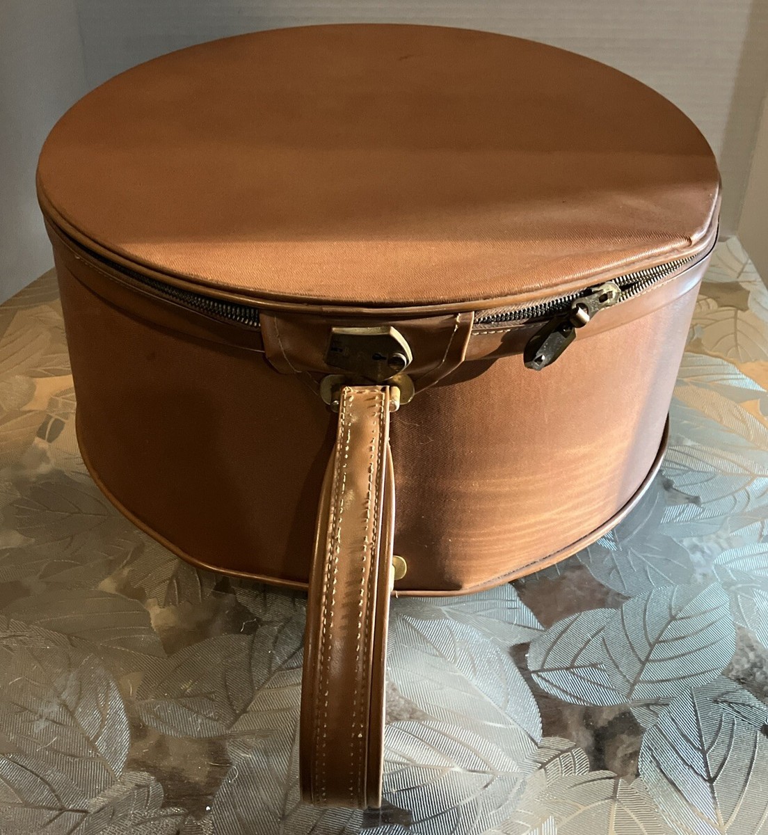 Unbranded Suitcase Hatbox Train Case Travel Bag Round Brown