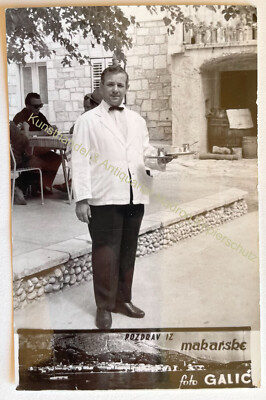 orig. Photo postcard Makarska port Podgora Croatia 1965 waiter Ober