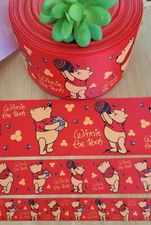 7/8, 1.5 & 3" (1 YD) Winnie The Pooh Grosgrain Ribbon Honey Jar Hair Bow Baby 