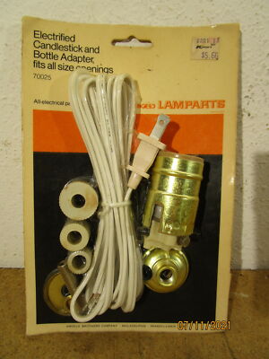 Vintage Electric Candlestick & Bottle Adapter Lamp Parts 70025 Angelo Lamp Parts