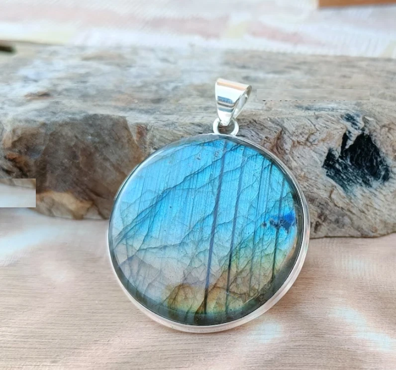 Colgante de piedras preciosas de labradorita hecho a mano de plata de ley 925 ropa de fiesta colgante SD31 Foto 2 de 4