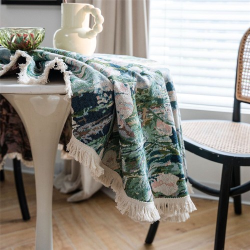 Round Tablecloth Vintage Print Tassel Tea Table Cloth Cover Dining Kitchen Decor - Picture 17 of 58