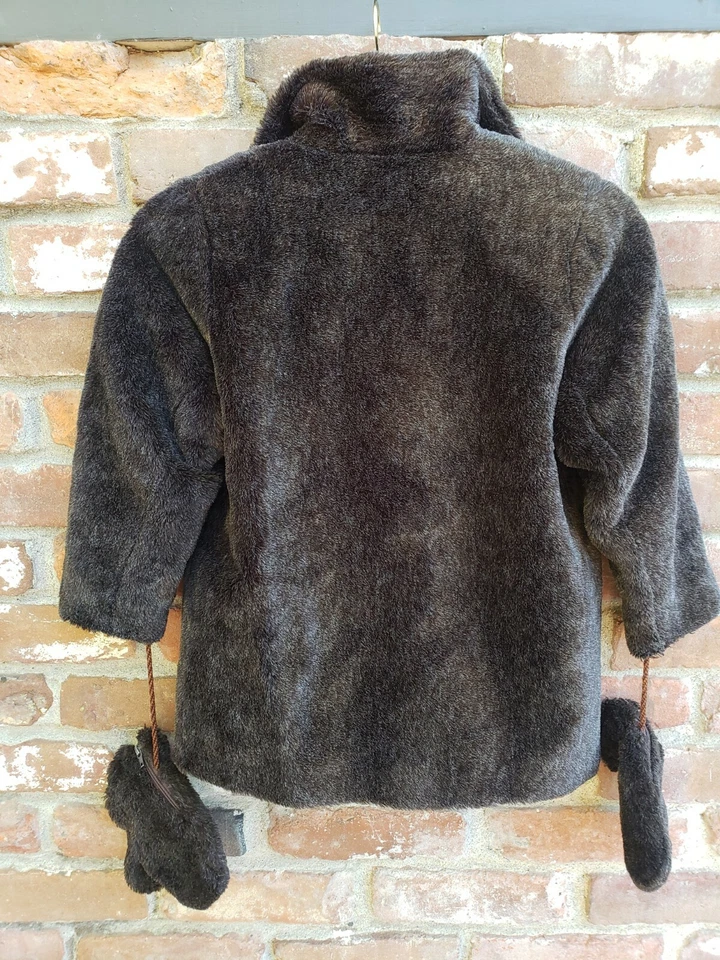 BONPOINT искусственного меха TYBER темно-коричневый пальто с подходящий варежки куртка девочек 6 - Изображение 2 из 4