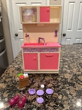 VTG Goldlok Toys Lighted Kitchen Set Barbie Doll Size Sink Pink 90s Missing Door