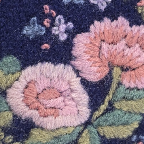 Deans Of Scotland 100% Wool Womens Blue Sweater W/ Floral Needlepoint Size Xl - Picture 7 of 23