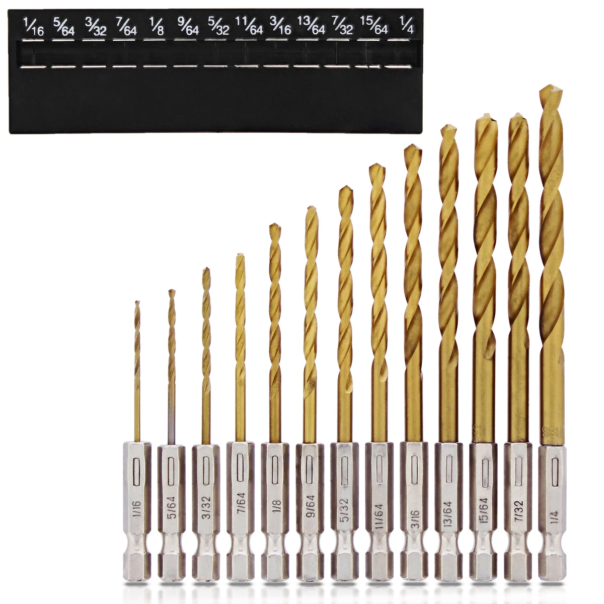 ABN Hex Shank Drill Bit Set 13pc Twist Drill Bit Set with 1 4in Hex Shank