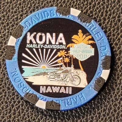 KONA HD~ HAWAII (Metallic Blue Wide Print) Harley Davidson Poker Chip