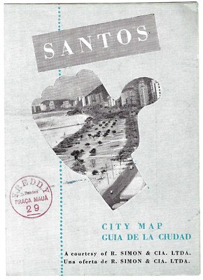 Vintage Santos Brasilien Stadtplan von R Simon Juwelier Reise Tourist 50er Jahre