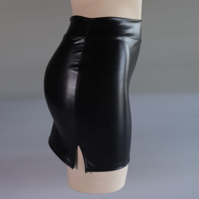 Women's Wet Look Faux Leather Pencil Skirt – Slim Fit, Back Zipper, Spandex Blend, Mini Length