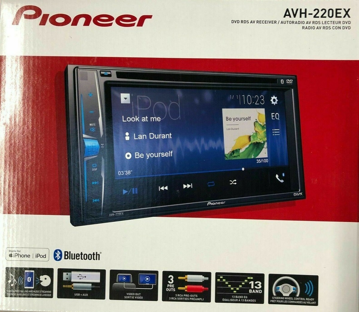 Pioneer AVH-220EX Bluetooth CD DVD Player iPhone Android MP3 USB