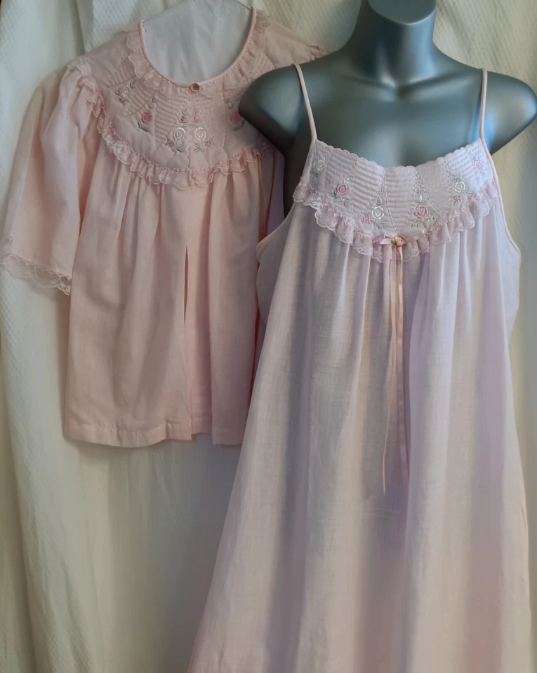 Gilead Pink Slip Nite Gown & Jacket Cottage Granny Core Prairie Long Med USA - Image 2 of 4