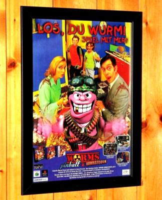Addiction Pinball Worms Armageddon PS1 N64 Vintage Promo Poster / Ad Page Framed