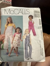 McCalls Pattern 4000 Child Girls Jumper & Overalls Size 7-12 UNCUT