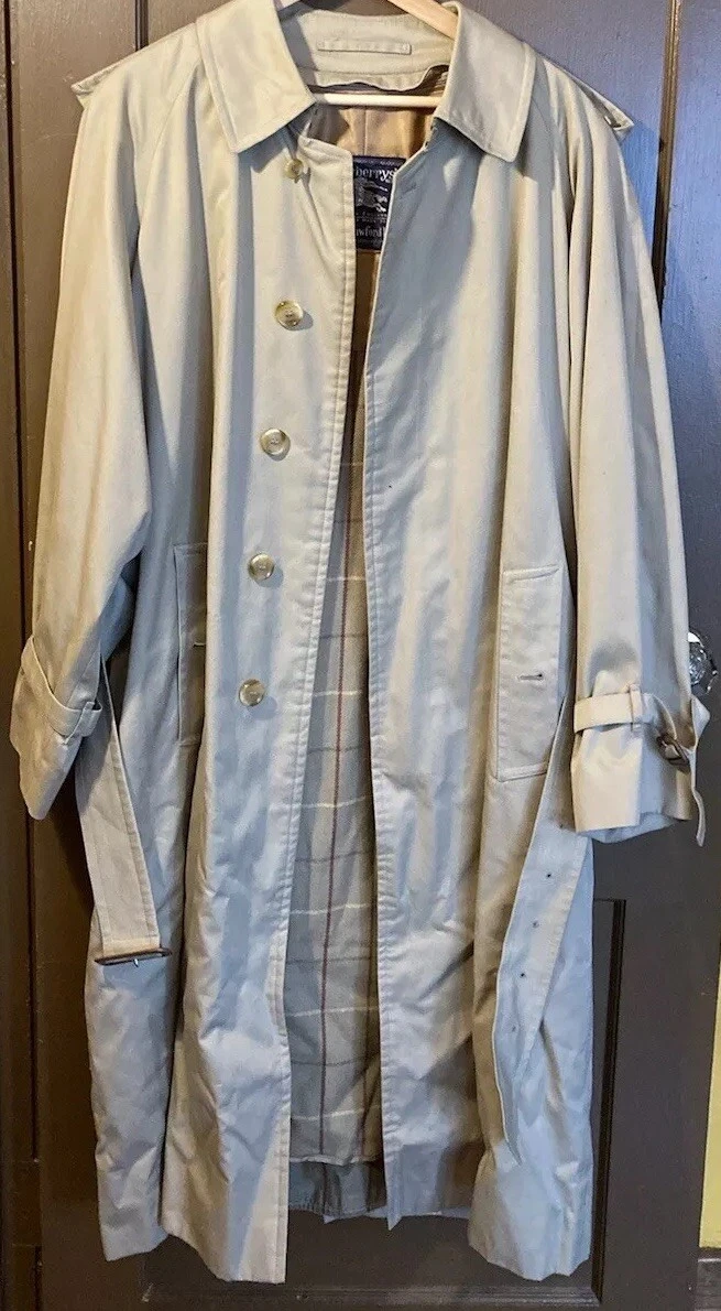 Trench Burberry Vintage 48R (regolare) con fodera in lana con cerniera anni '60 '70
