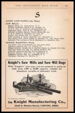 Anuncio impreso vintage Knight Manufacturing Canton Ohio Saw Mills & Saw Mill Dogs 1907