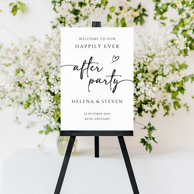 Minimalist HAPPILY EVER AFTER Willkommensschild D1 PORTRAIT personalisiert Poster SCHAUM