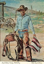 Postcard "South Dakota Cowboy" artwork by Keith Avery Wall Drug Saddle Painting