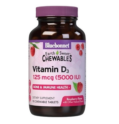 Bluebonnet Earthsweet Chewables Vitamin D3 125 Mcg 5000 IU Raspberry 90 Tablets