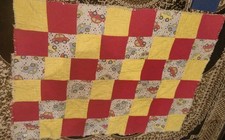 Handmade Rag Quilt Baby Blanket Red Yellow Cars Patchwork 37x27