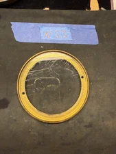 (N53) Antique French Mantle Clock Back Bezel Door Brass & Beveled Glass