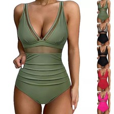 Women's Mesh Swimsuit One Piece Swimsuit Tummy Control Swimwear Push Up Padded+