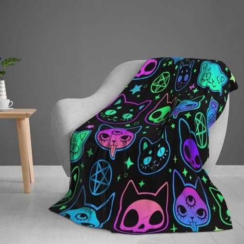 Cat Witchcraft Cartoon Blanket, Soft Blankets Flannel Bed Throw Cozy - Picture 5 of 8