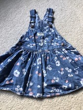Osh Kosh Vestbak Made in Bangladesh Bib Overall Dress Denim Floral Girl 3T Vtg