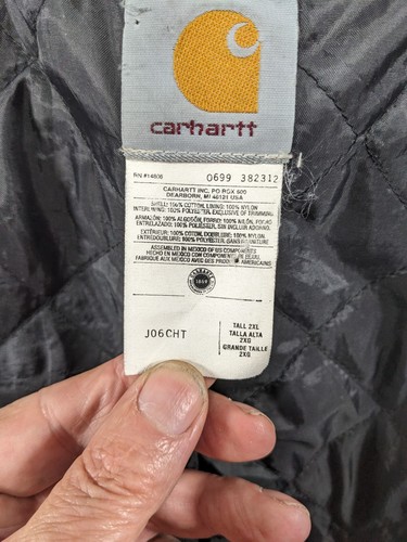 Vtg Distressed Carhartt Hooded Chore Jacket J06 CHT Mens XXL Tall Grunge USA 90s - Picture 8 of 12
