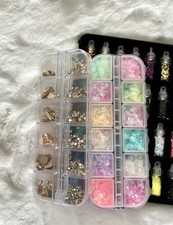 Multicolor 3D Nail Art Set - Glitter, Charms, Rhinestones, Flowers Used