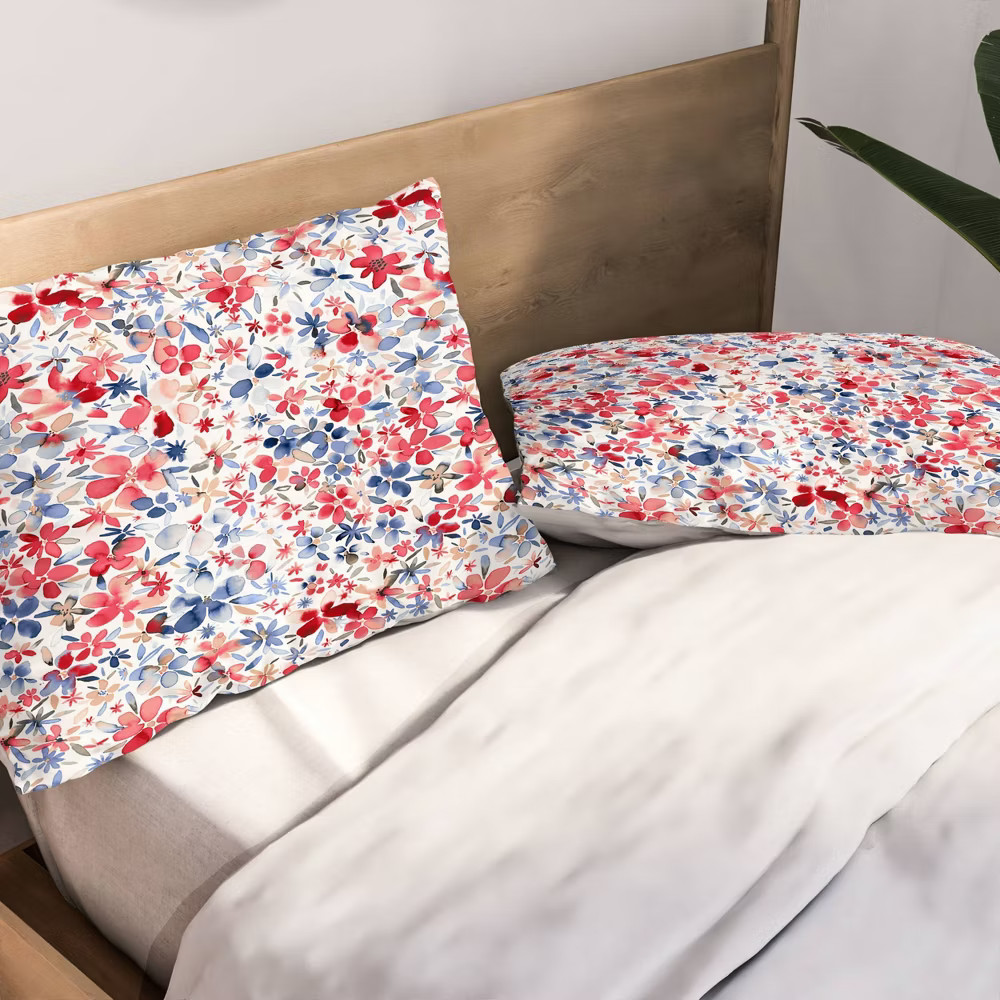 Deny Designs Ninola Design Liberty Colorful Petals Red and Blue QueenFull Duvet 10790₽